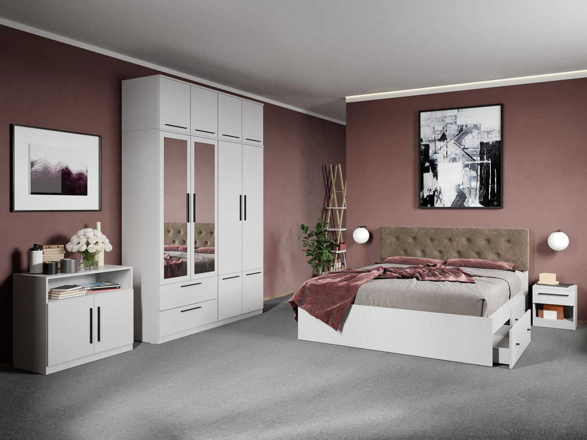 Set dormitor complet Alb cu comoda - Madrid - C48