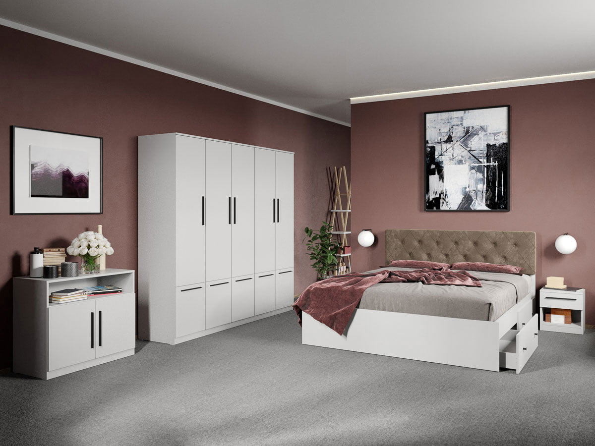 Set dormitor complet Alb cu comoda - Madrid - C50