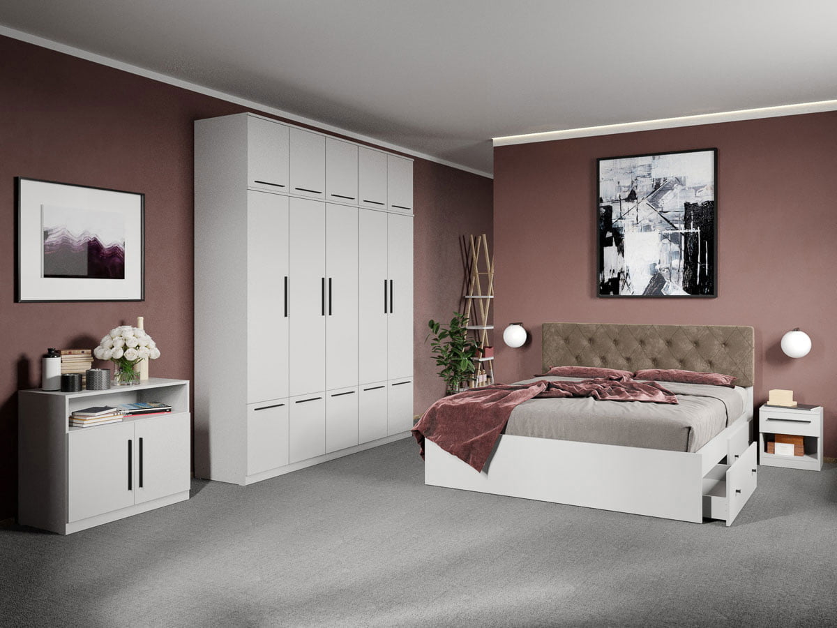 Set dormitor complet Alb cu comoda - Madrid - C54
