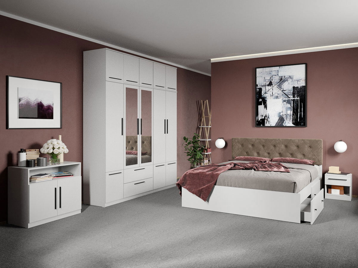 Set dormitor complet Alb cu comoda - Madrid - C56