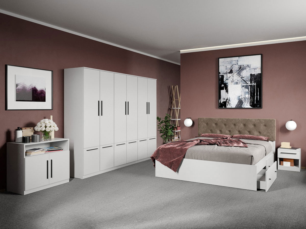 Set dormitor complet Alb cu comoda - Madrid - C58
