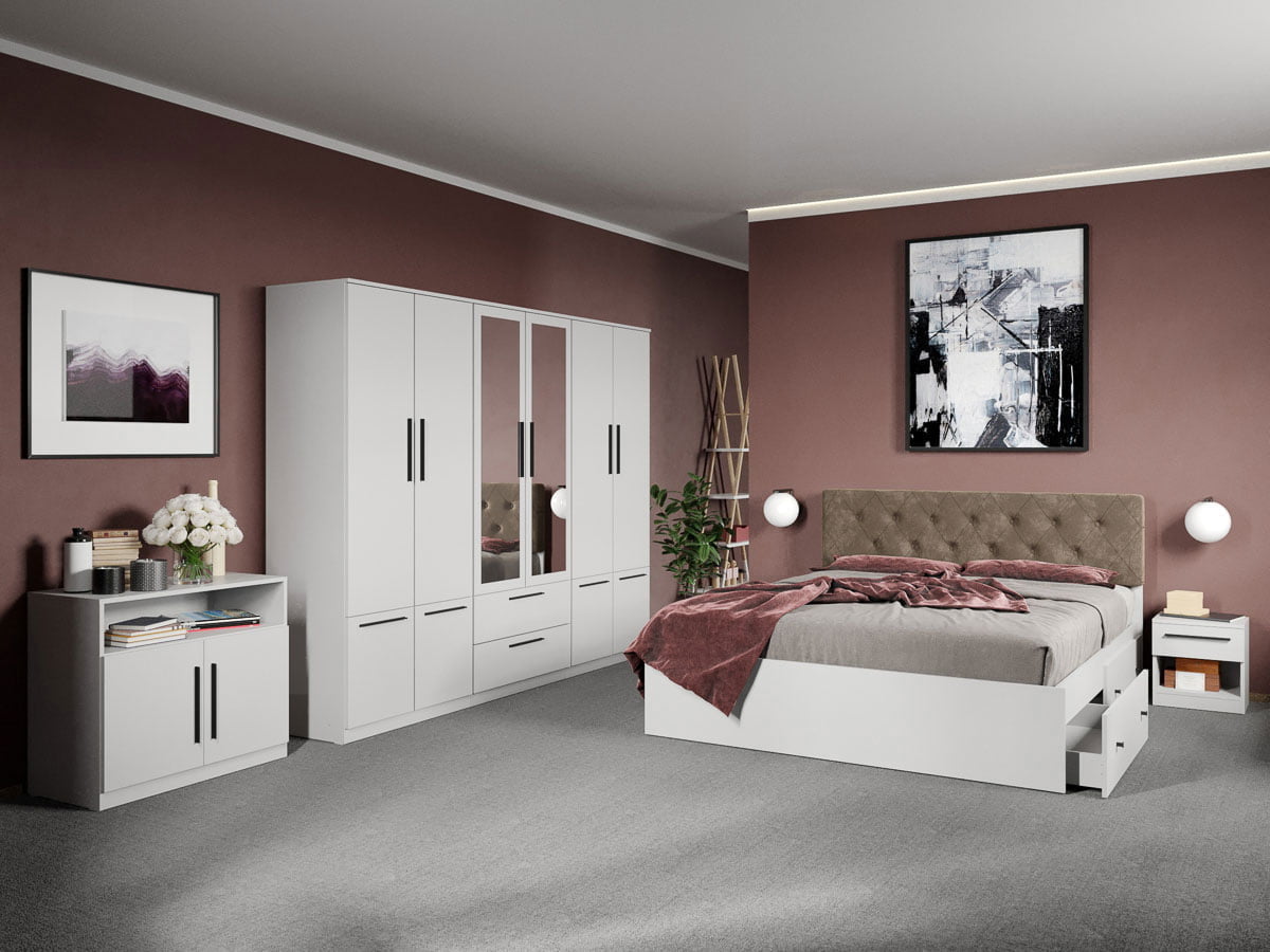 Set dormitor complet Alb cu comoda - Madrid - C60