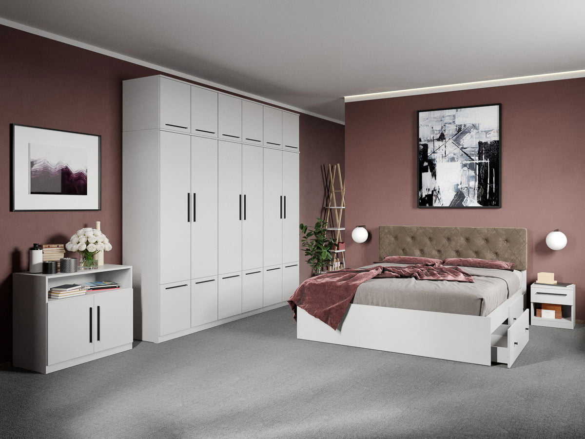Set dormitor complet Alb cu comoda - Madrid - C62