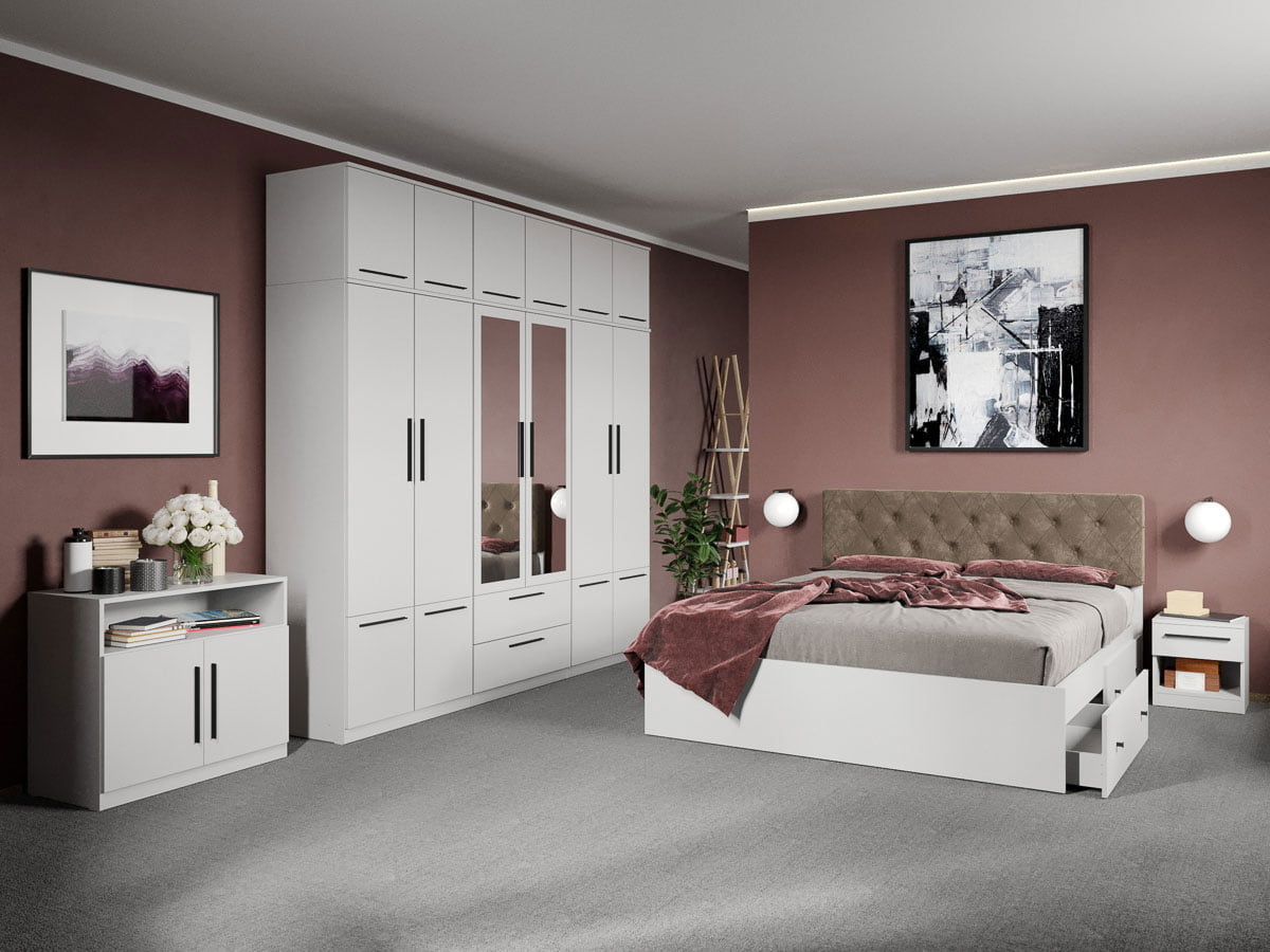 Set dormitor complet Alb cu comoda - Madrid - C64