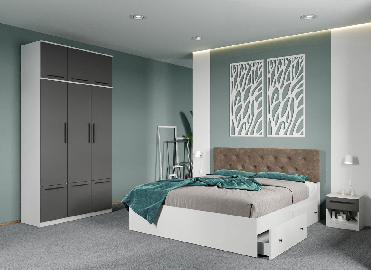 Set dormitor complet Alb-Gri - Madrid - C101