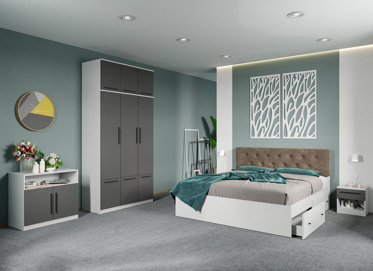 Set dormitor complet Alb-Gri - Madrid - C102