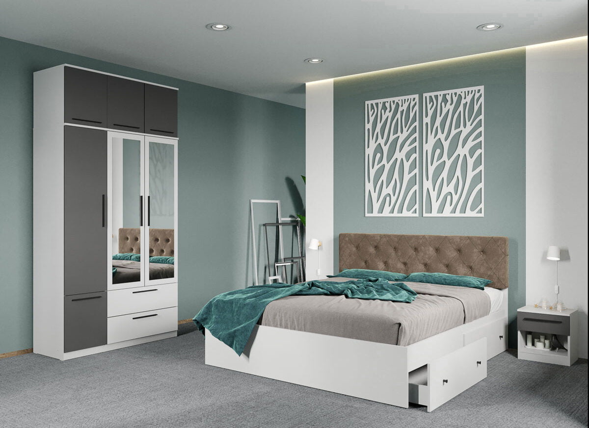 Set dormitor complet Alb-Gri - Madrid - C103