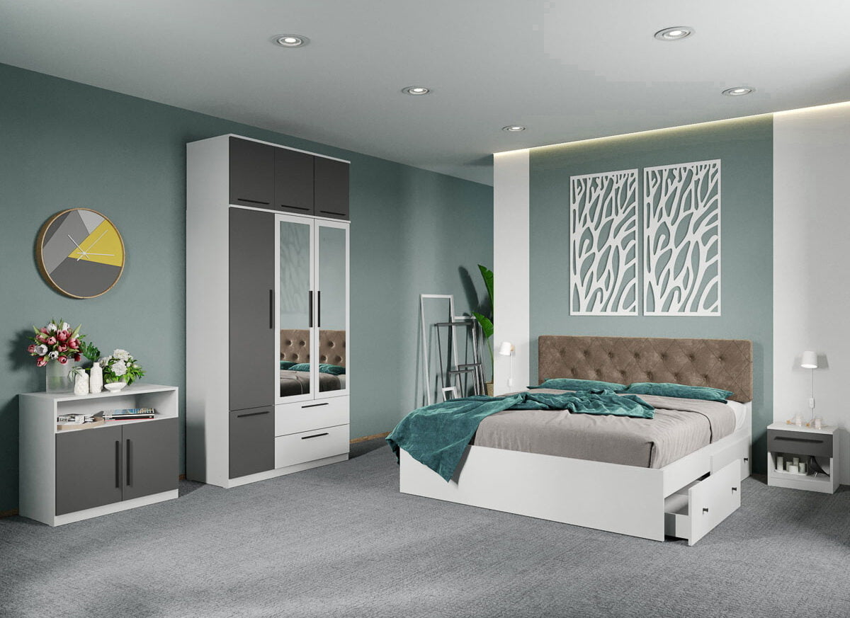 Set dormitor complet Alb-Gri - Madrid - C104