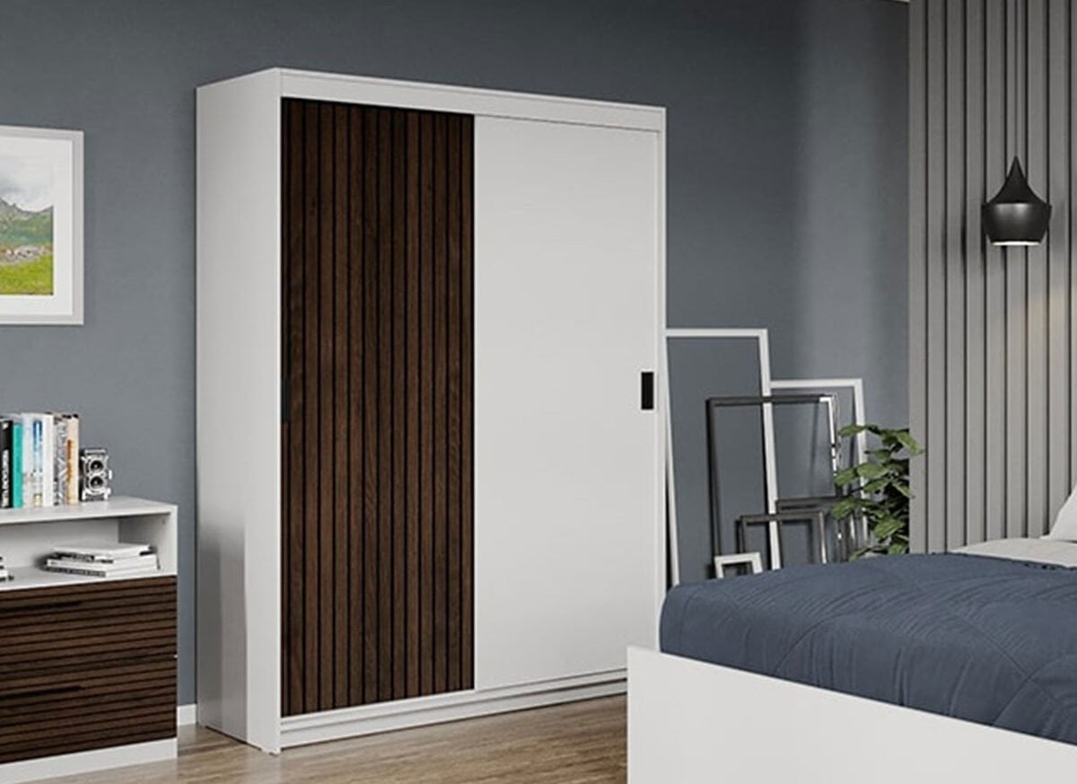 Dressing/Dulap dormitor Stejar Inchis cu Alb 138 - Line