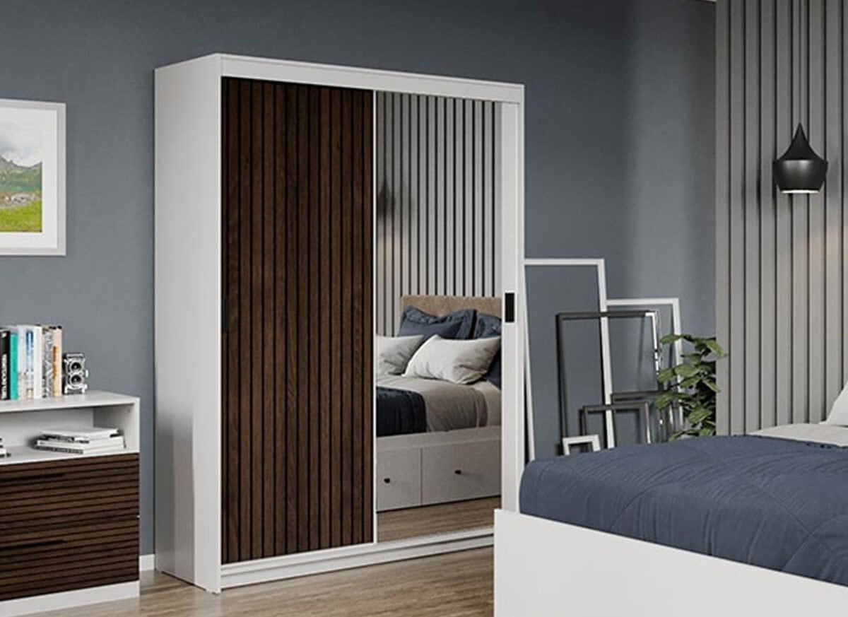 Dressing/Dulap dormitor Stejar Inchis cu Oglinda 138 - Line