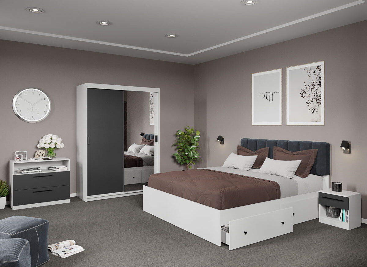 Set dormitor complet Gri+Oglinda - Karin - C25