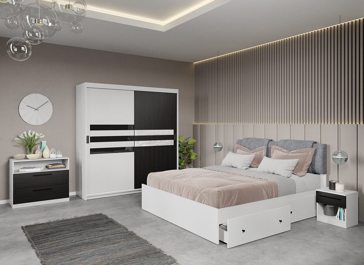 Set dormitor complet Alb+Ferrara - Glass - C2
