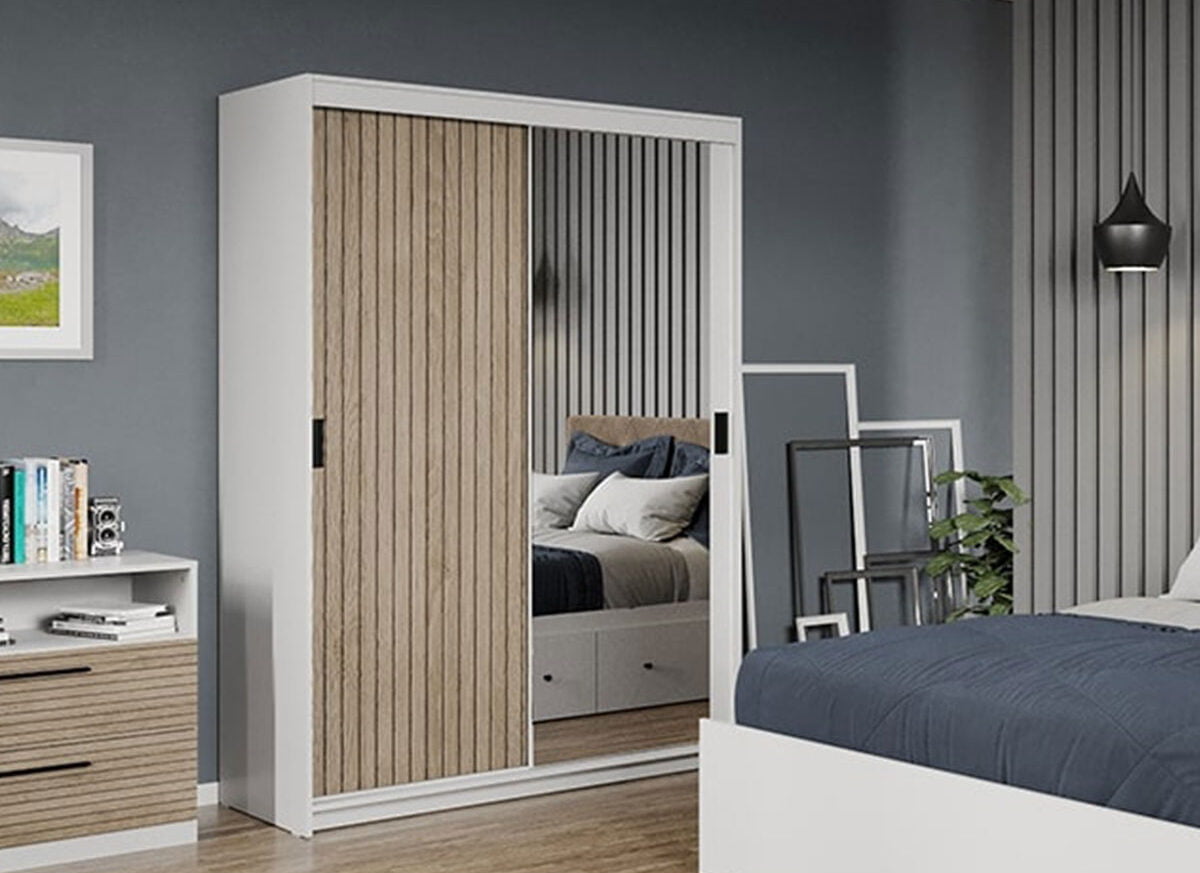 Dressing/Dulap dormitor Stejar Natur cu Oglinda 138 - Line