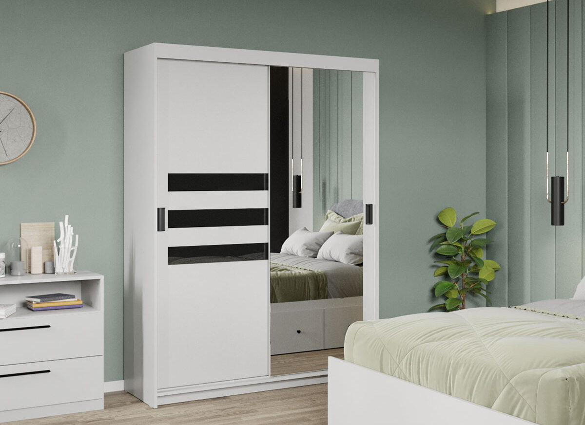 Dressing / Dulap dormitor Alb+Oglinda 138 - Glass