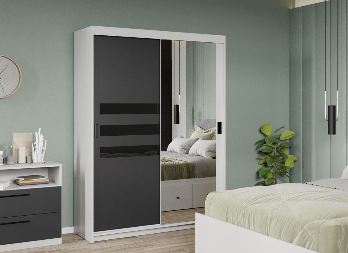Dressing / Dulap dormitor Gri+Oglinda 138 - Glass