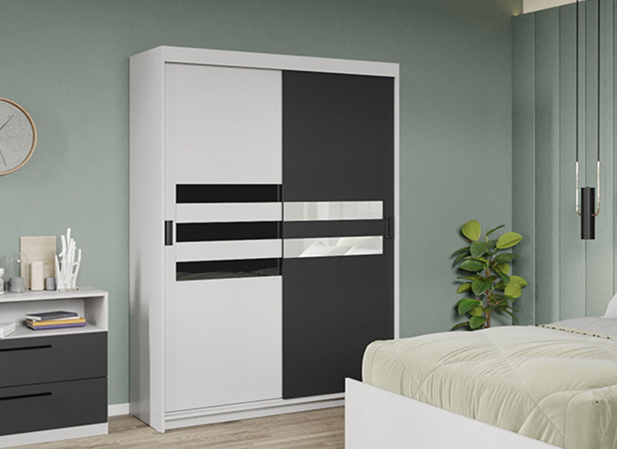 Dressing / Dulap dormitor Gri+Alb 138 - Glass