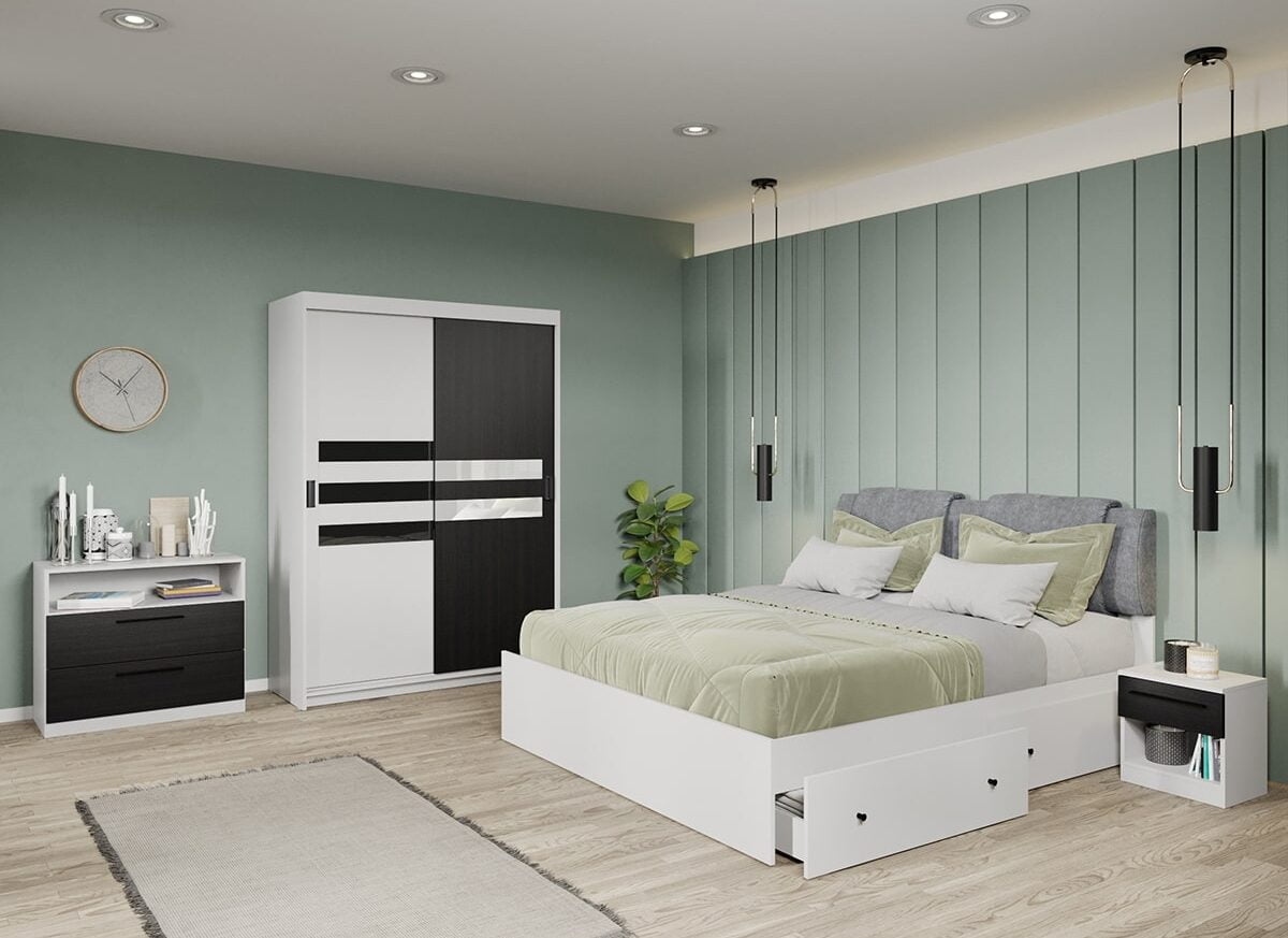 Set dormitor complet Ferrara+Alb - Glass - C15
