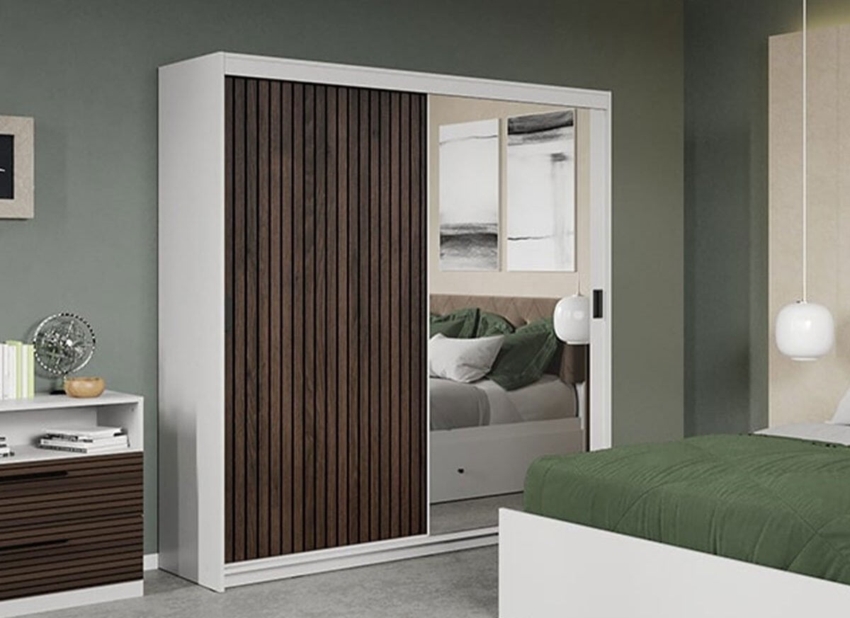 Dressing/Dulap dormitor Stejar Inchis cu Oglinda 184 - Line