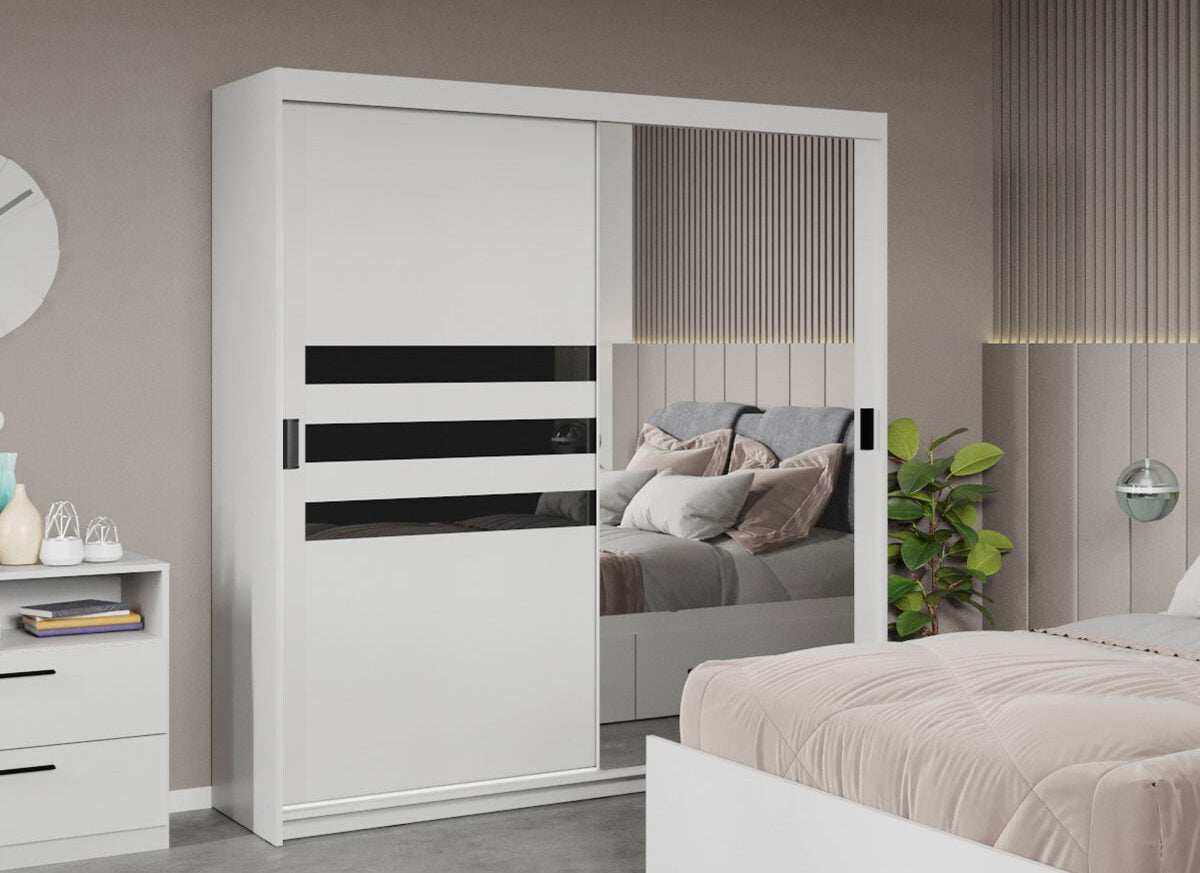 Dressing / Dulap dormitor Alb+Oglinda 184 - Glass