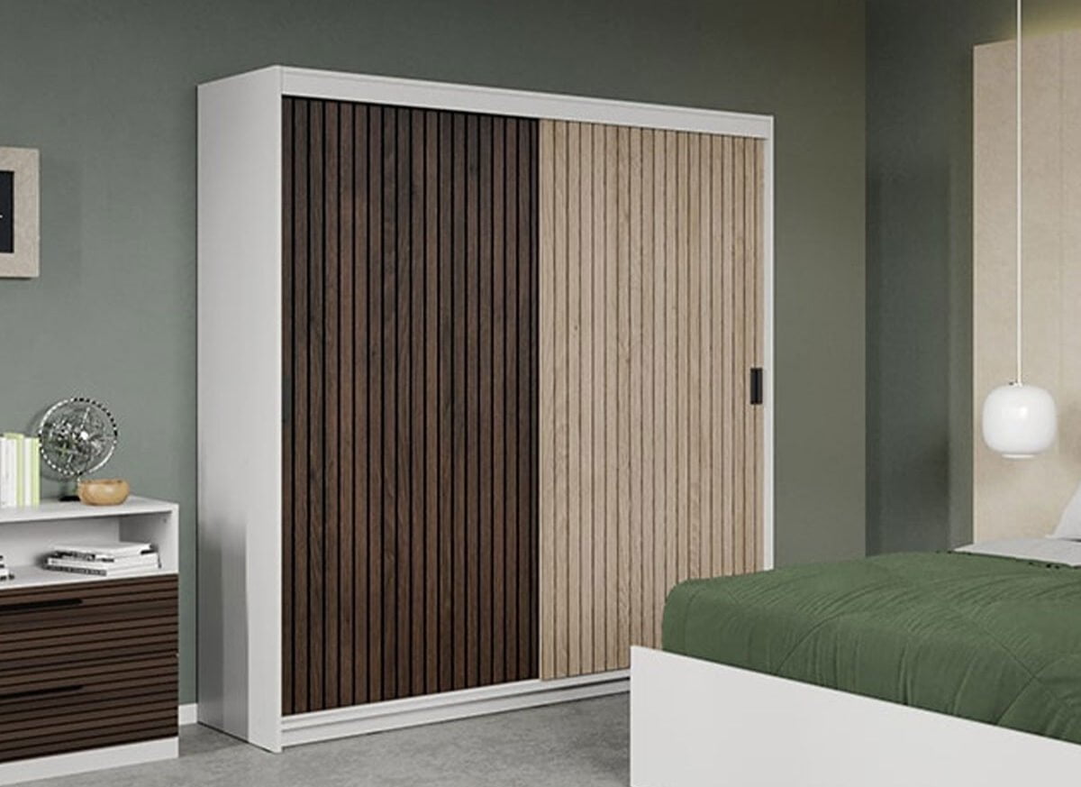 Dressing/Dulap dormitor Stejar Inchis cu Stejar Natur 184 - Line