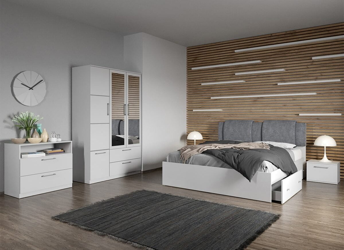 Set dormitor complet Alb cu comoda- Acapulco - C4