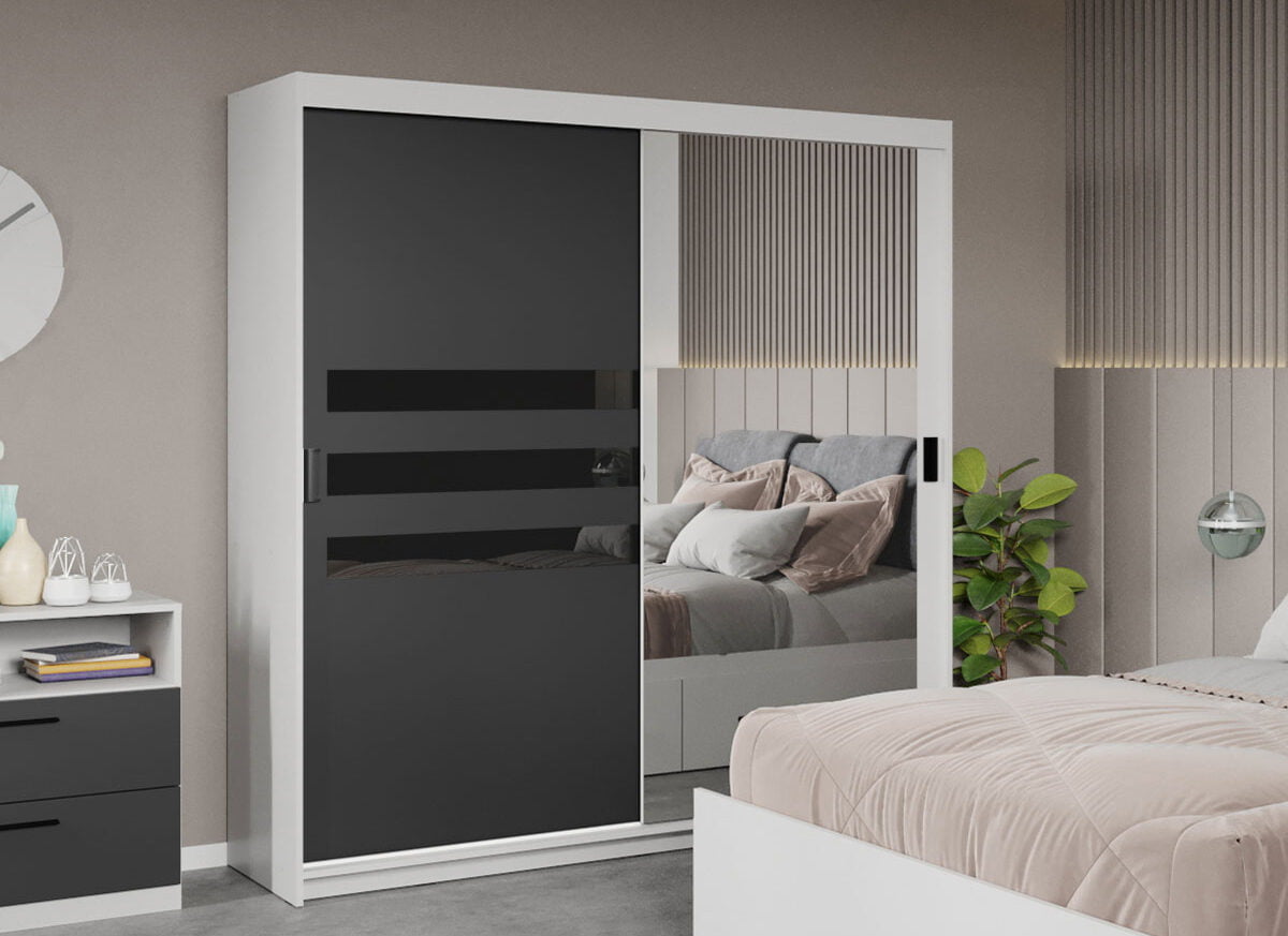 Dressing / Dulap dormitor Gri+Oglinda 184 - Glass