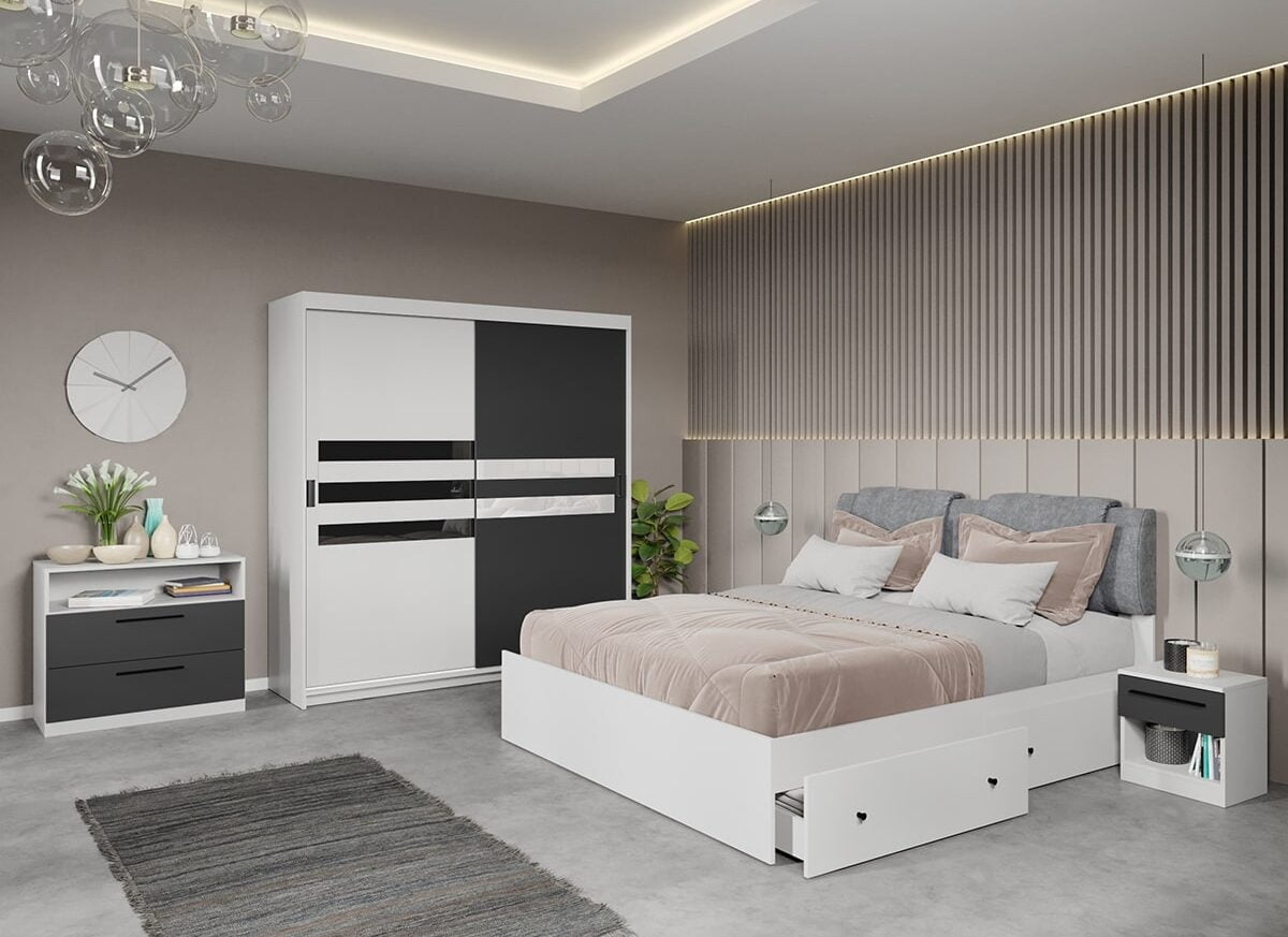 Set dormitor complet Gri+Alb - Glass - C6