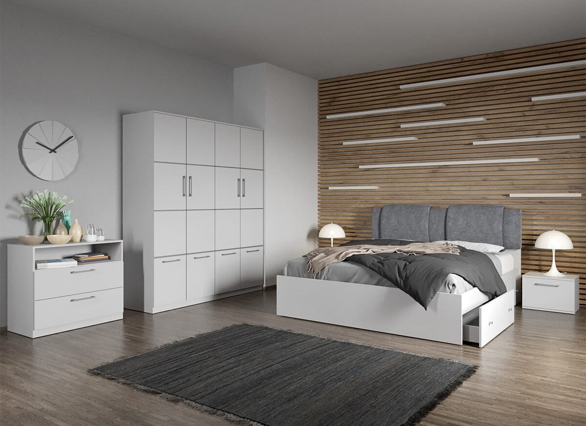 Set dormitor complet Alb cu comoda - Acapulco - C6