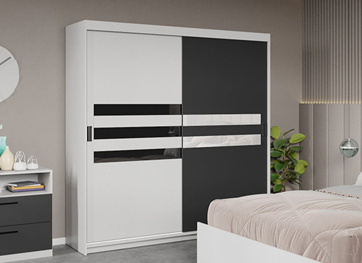 Dressing / Dulap dormitor Gri+Alb 184 - Glass