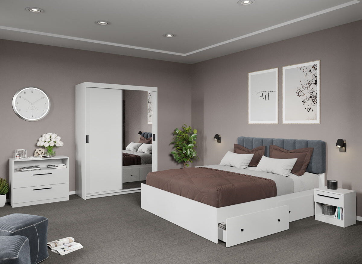 Set dormitor complet Alb+Oglinda - Karin - C20