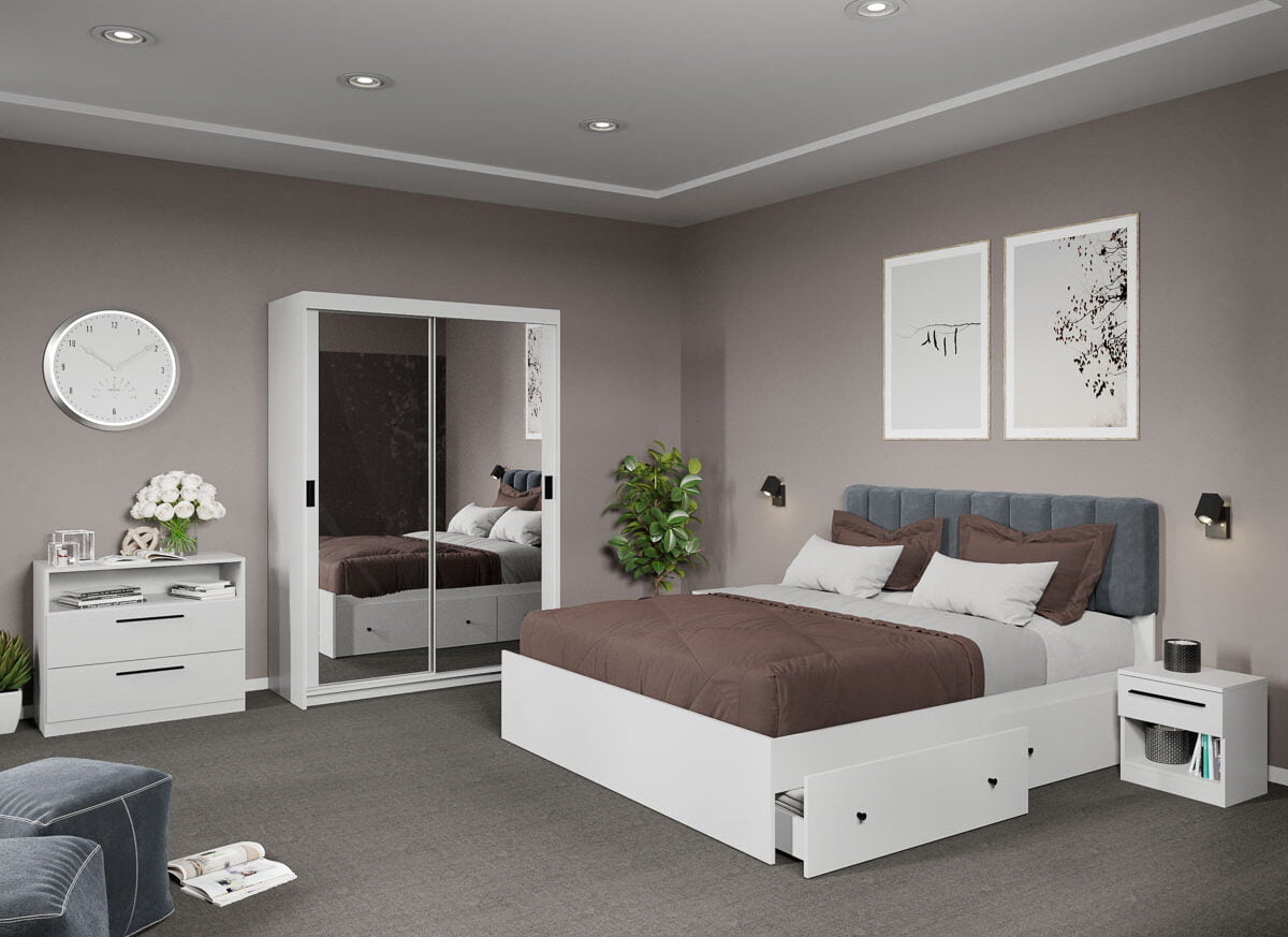 Set dormitor complet Alb cu Oglinda - Karin - C21