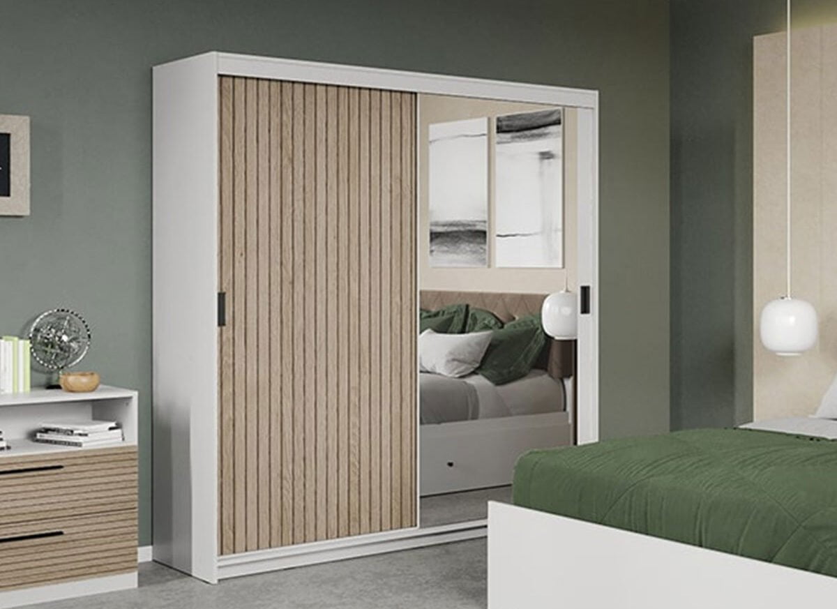 Dressing/Dulap dormitor Stejar Deschis cu Oglinda 184 - Line