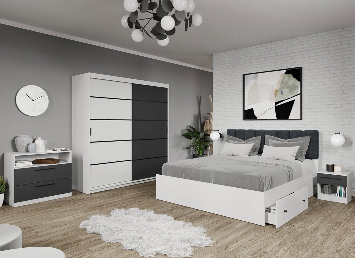 Set dormitor complet Gri cu Alb - Eclipse - C8