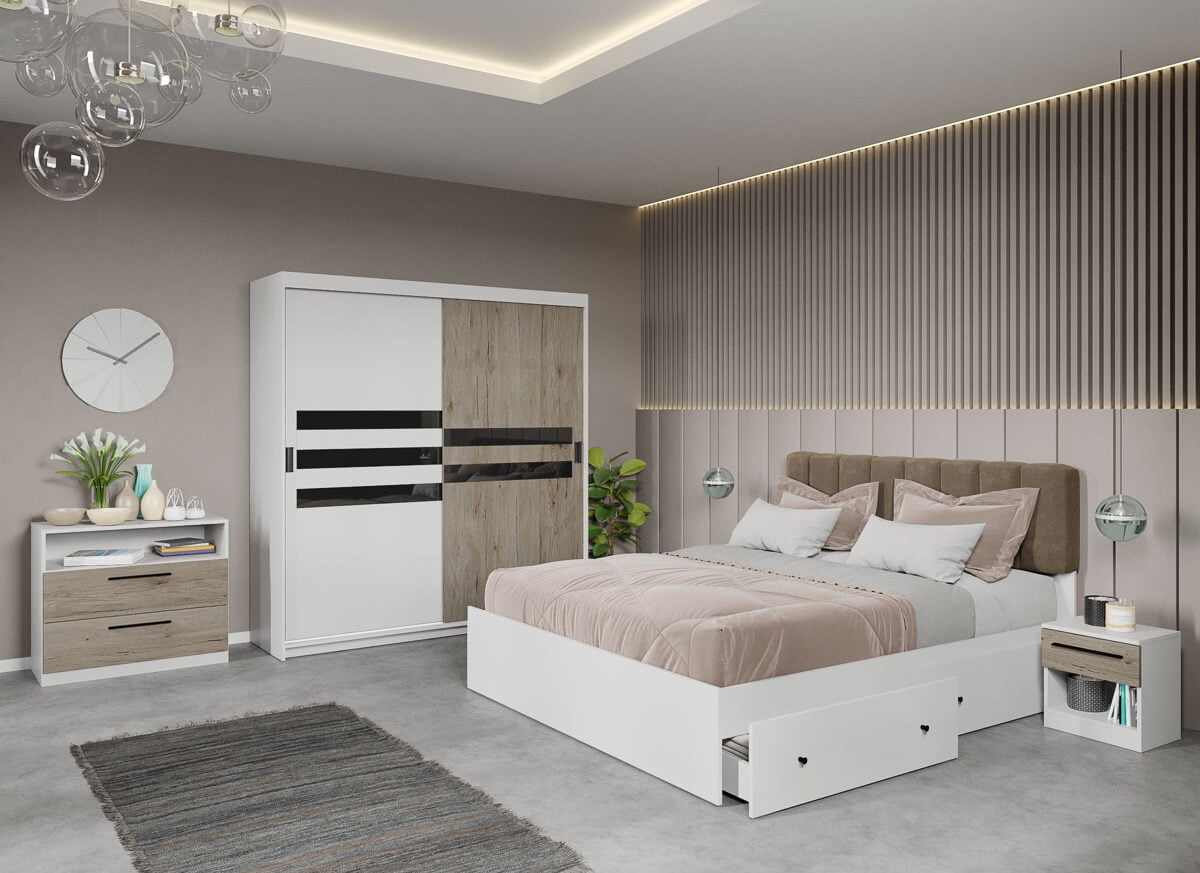 Set dormitor complet Alb+San Remo - Glass - C9
