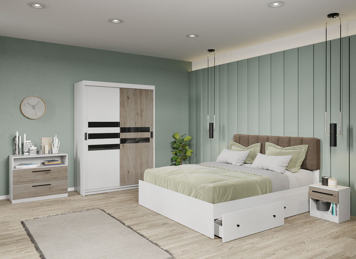 Set dormitor complet Alb+San Remo - Glass - C22