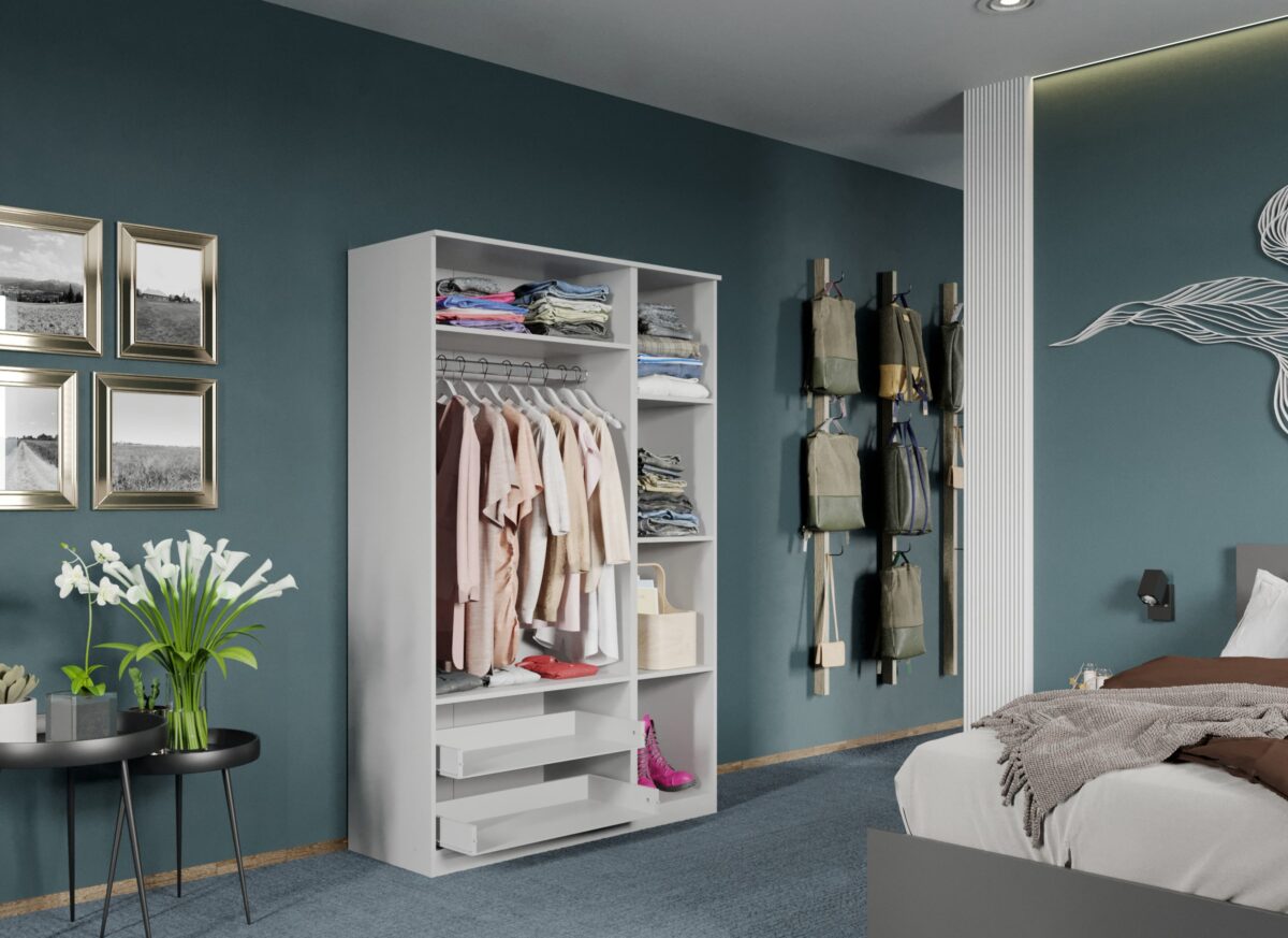 Dulap dormitor Alb 3U cu oglinda - Acapulco deschis cu kit sertare