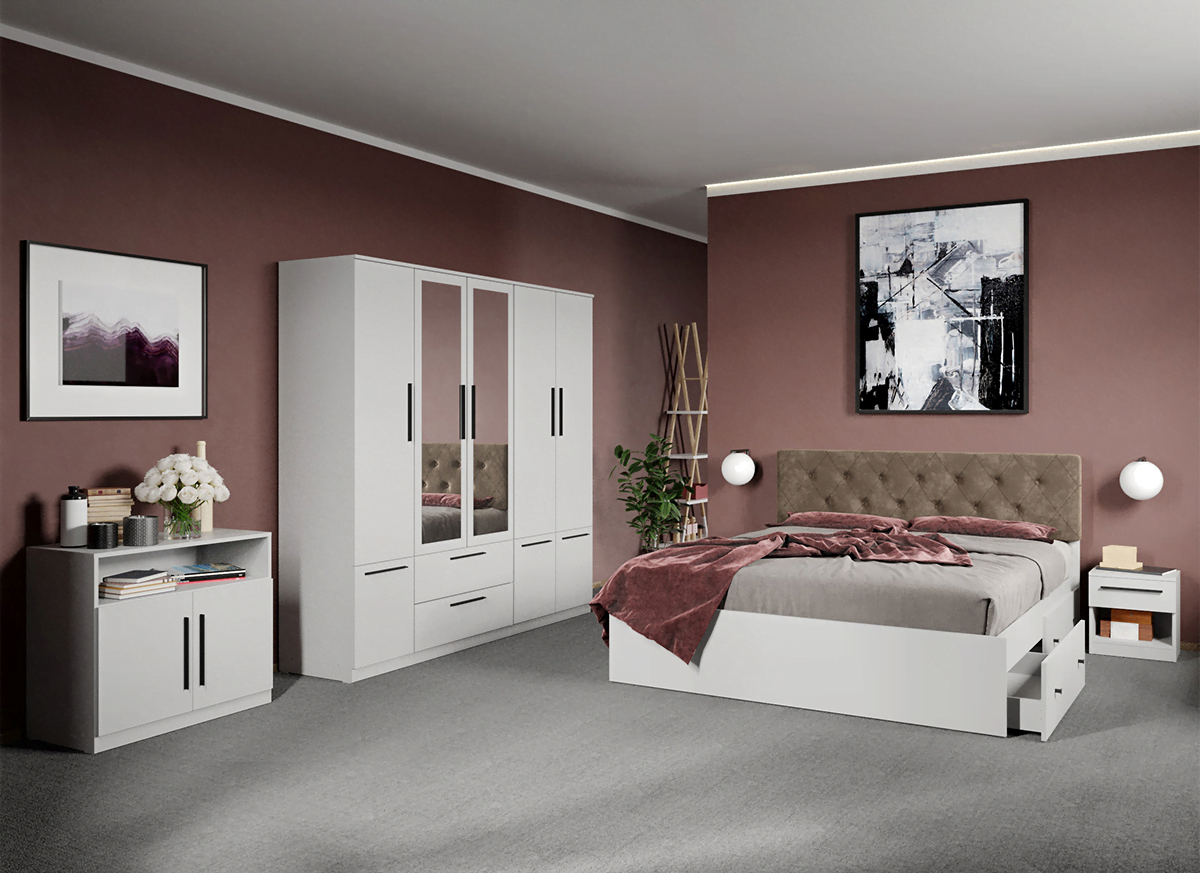 Set dormitor complet Alb cu comoda - Madrid - C52