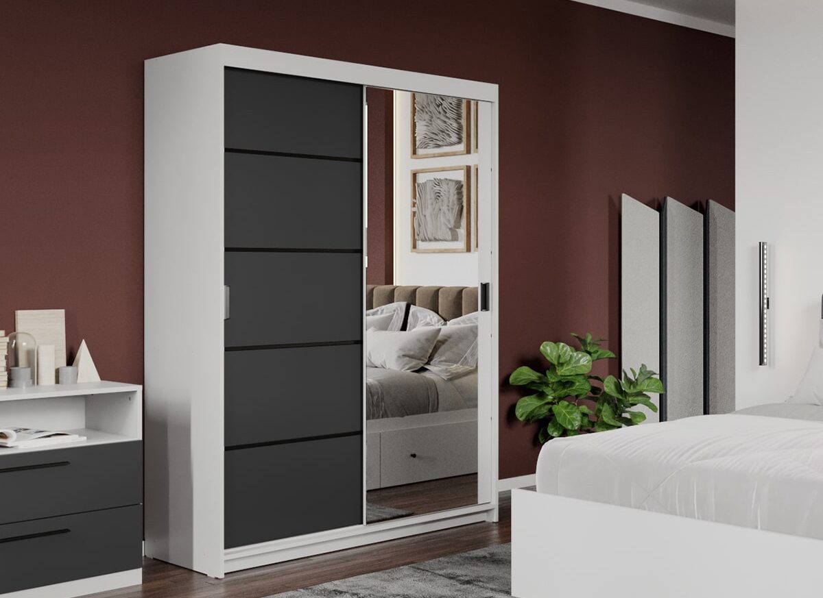 Dressing / Dulap dormitor Gri+Oglinda 138 - Elis