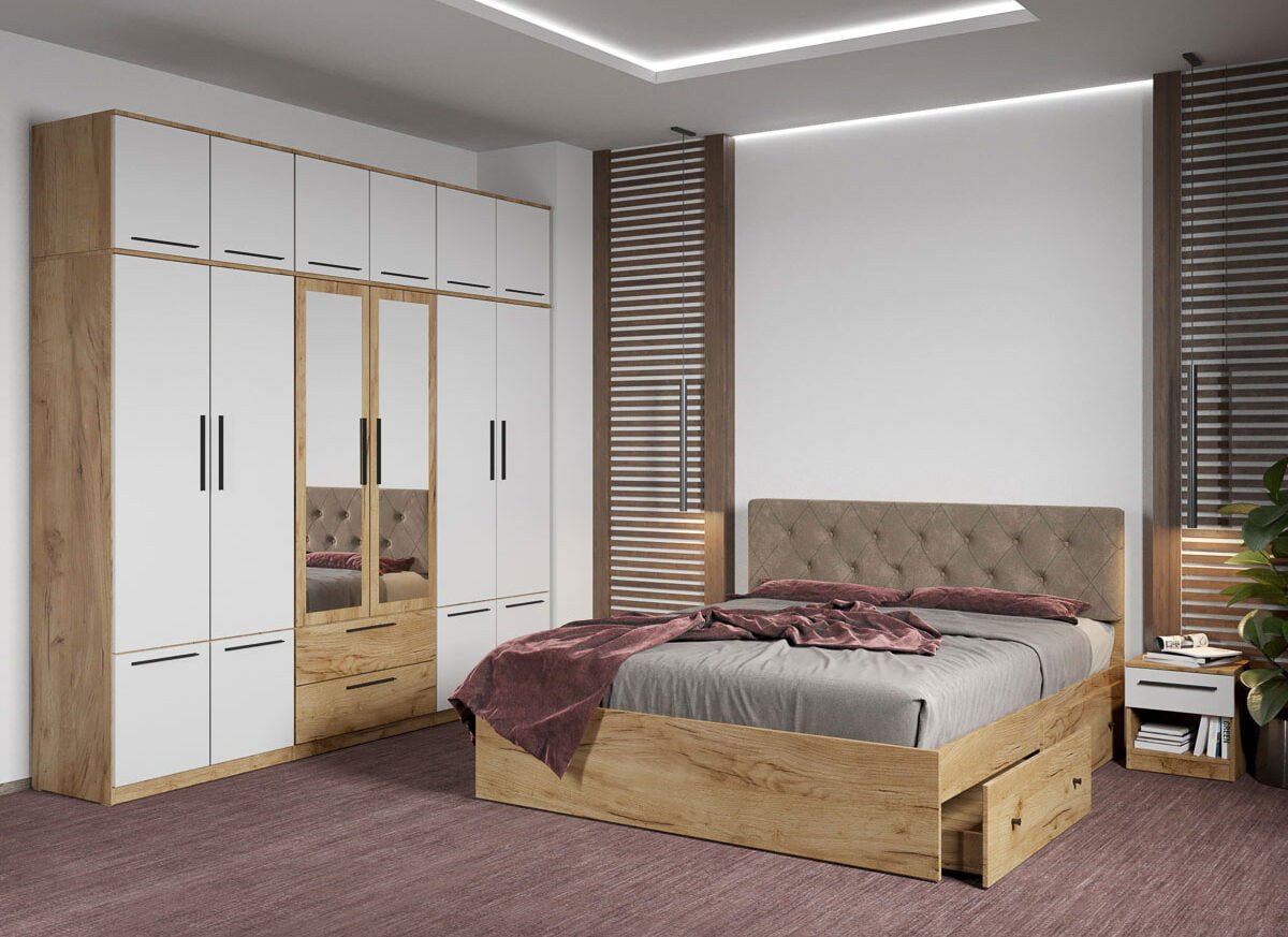 Set dormitor complet Stejar Auriu cu comoda - Madrid - C95