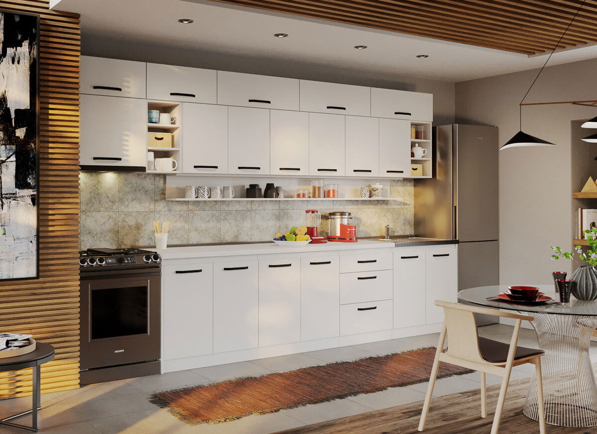 Mobila Bucatarie Fog Alba - 34 - 360 cm