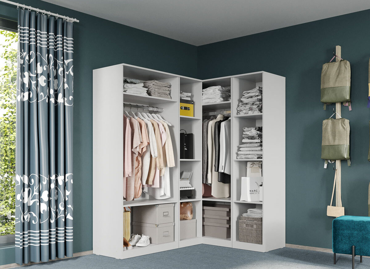 Dressing Dormitor pe colt Alb 169,8/130 cm - C23.1