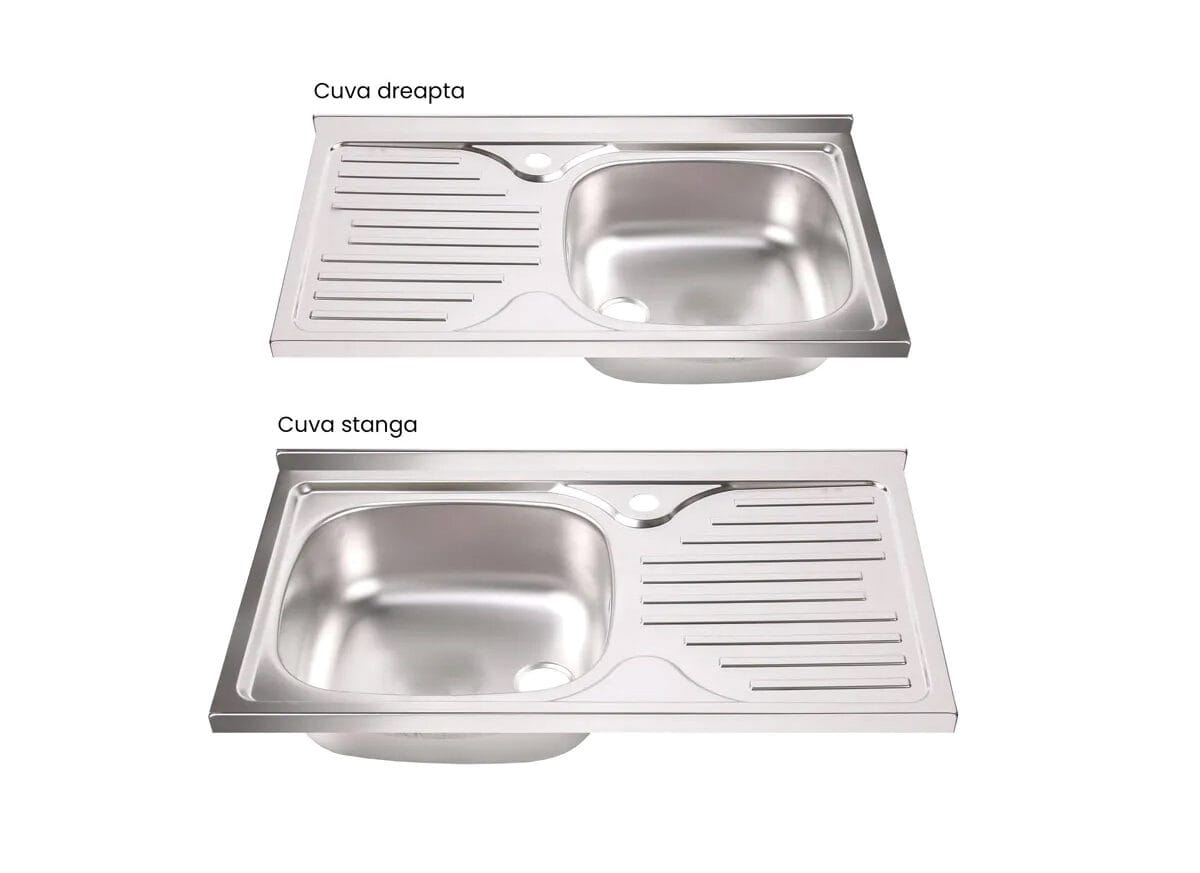 Chiuvetă inox aplicată pe mască + sifon st. dr.