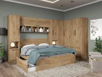 Set dormitor pe colt Stejar Auriu - Tudor - C1 CU SERTAR