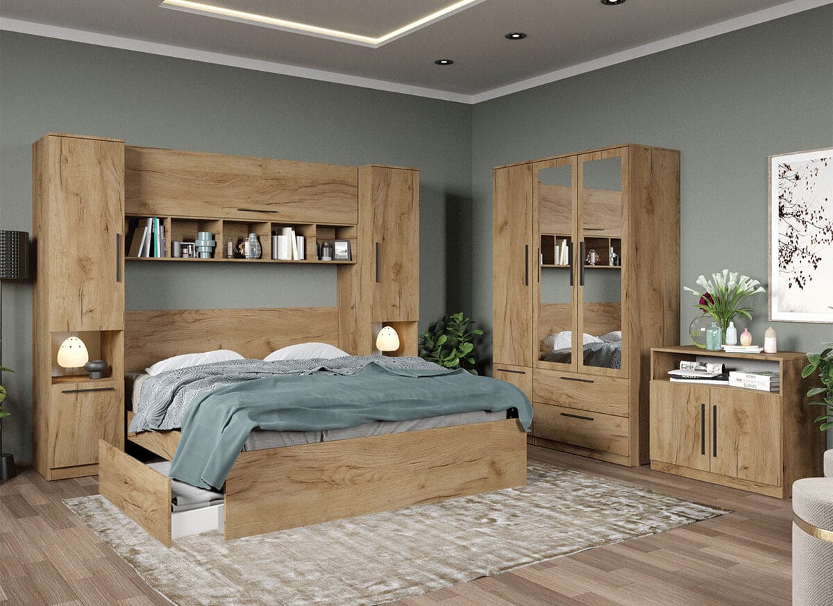 Set dormitor pe colt Stejar Auriu - Tudor - C5 SERTAR