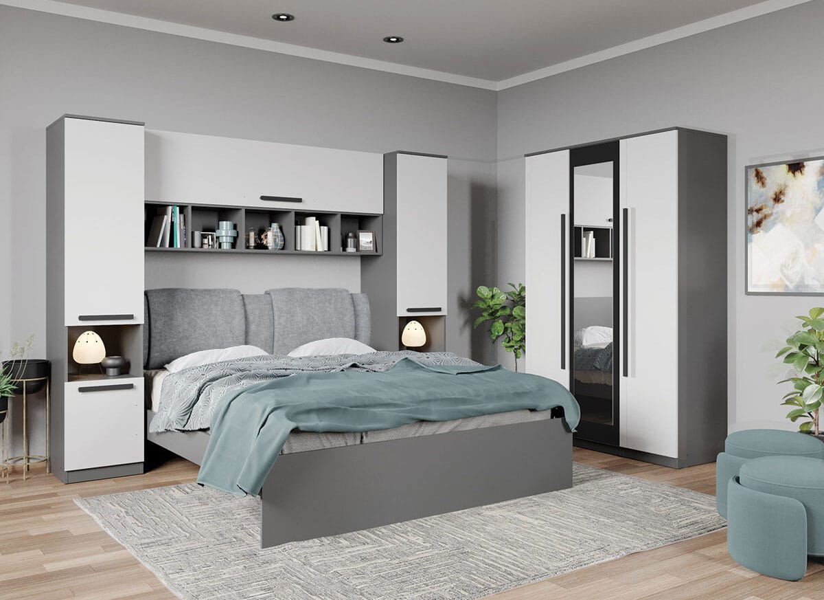 Set dormitor pe colt Gri+Alb - Tudor - C7 TAPITERIE