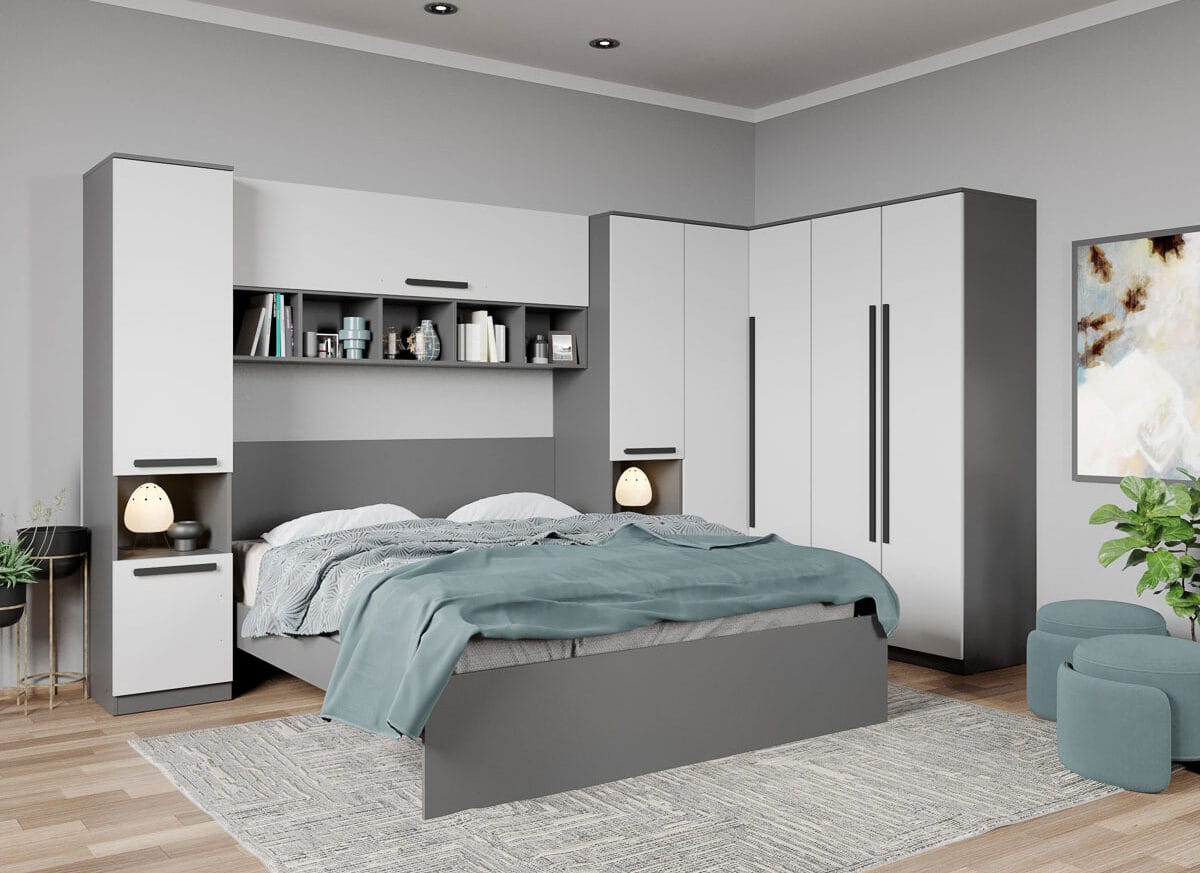 Set dormitor pe colt Gri+Alb - Tudor - C1