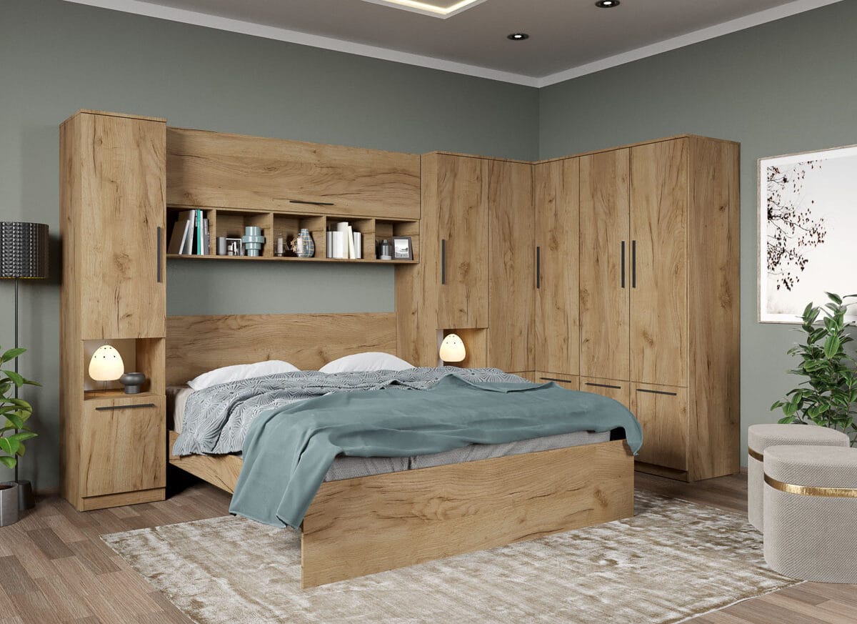 Set dormitor pe colt Stejar Auriu - Tudor - C1