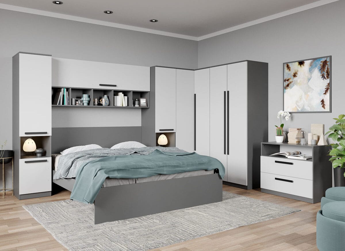 Set dormitor pe colt Gri+Alb - Tudor - C3