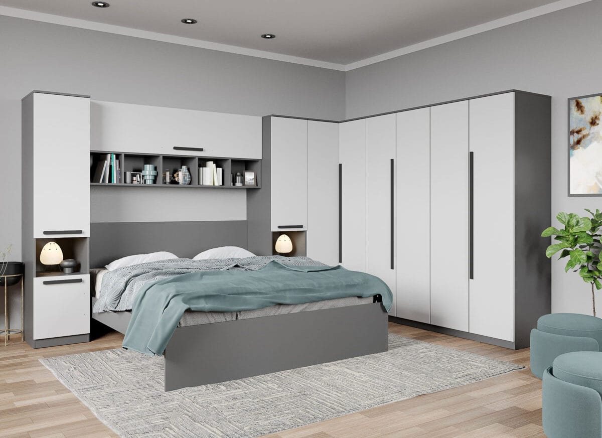 Set dormitor pe colt Gri+Alb - Tudor - C4