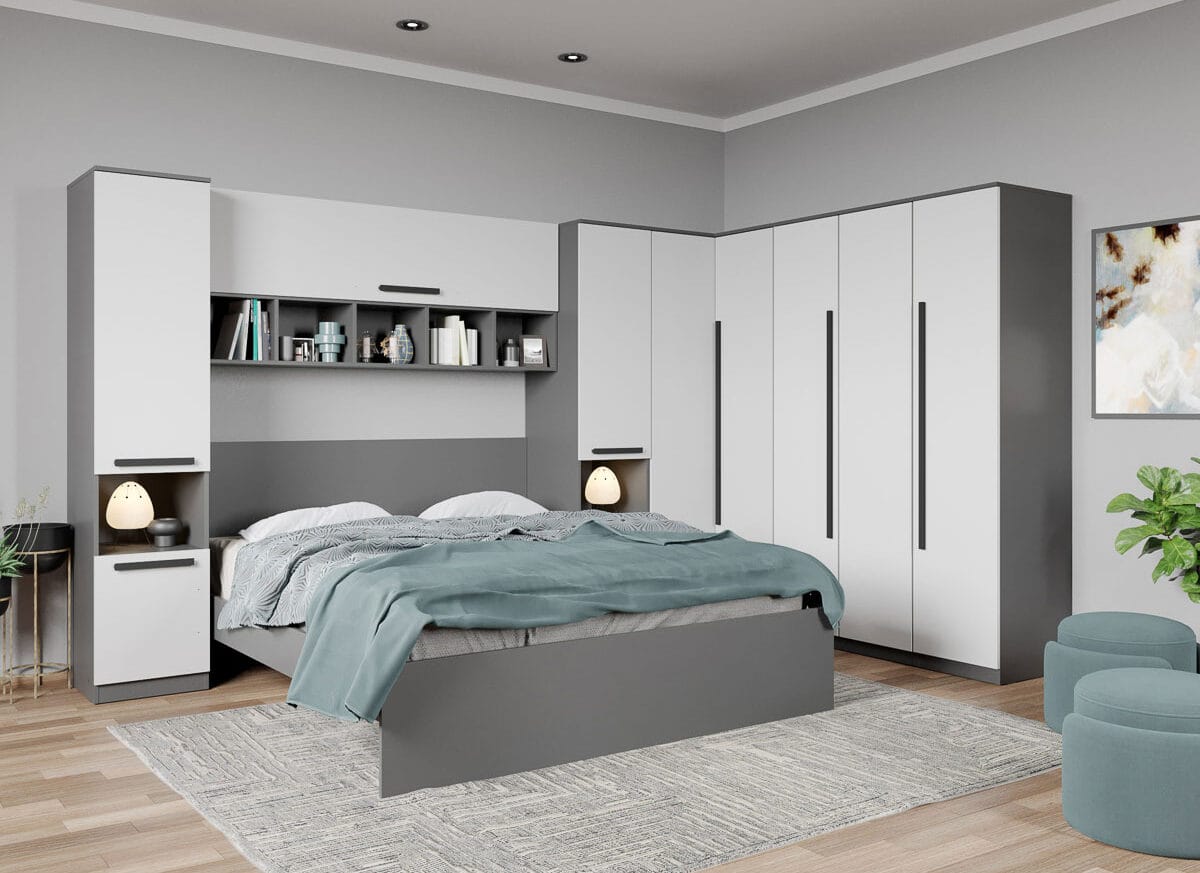 Set dormitor pe colt Gri+Alb - Tudor - C6